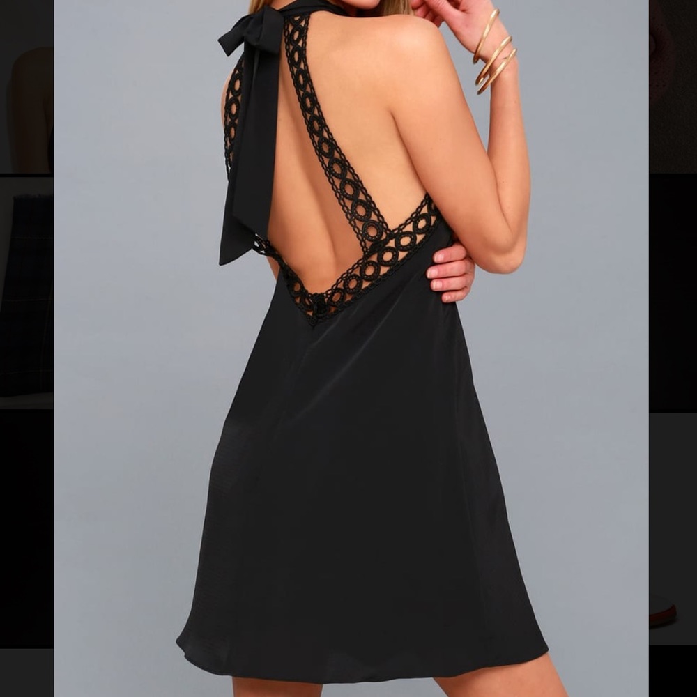 Lulu’s Black Halter Lace Swing Dress